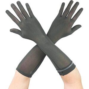 Women's Gray Tulle Mesh Elbow Length Gloves Wedding Party Dress Costume